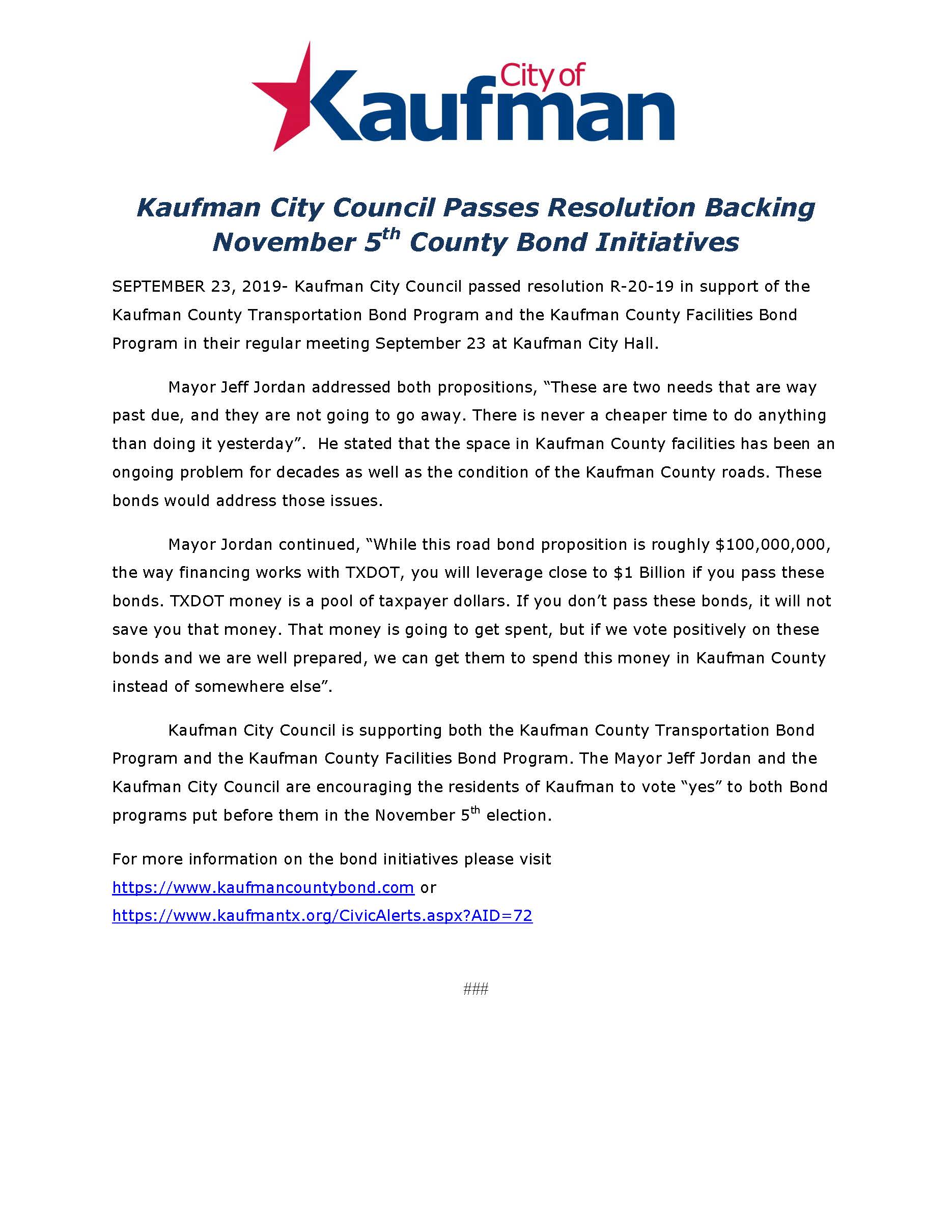 Nov 5th election 2019 Press Release