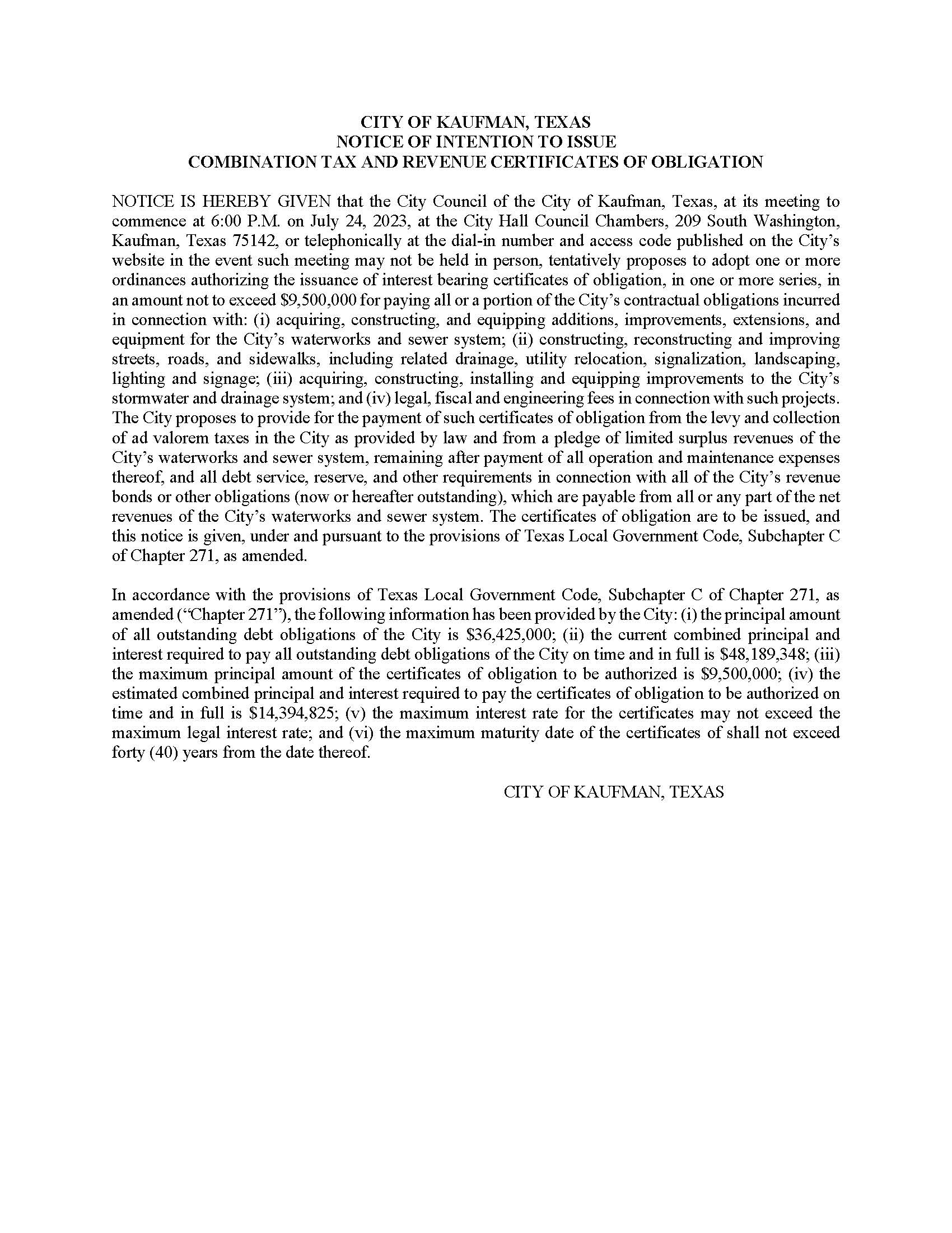 Notice (For Publication  Posting)